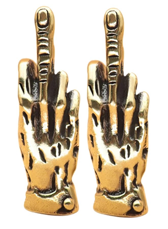 ALHBEJT 2Pcs Brass Hand Erect Middle Finger Statue: Modern Brass Middle Finger Gesture Hand Sculpture, Solid Yellow, Humorous Decorative Figurine - Image 1